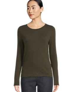 Eileen Fisher Sheer Knit Round Neck Slim Long Sleeve Tee Woodland Online