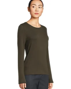 Eileen Fisher Sheer Knit Round Neck Slim Long Sleeve Tee Woodland Online