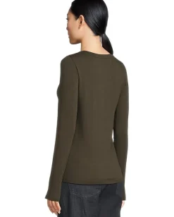 Eileen Fisher Sheer Knit Round Neck Slim Long Sleeve Tee Woodland Online
