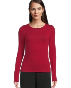Eileen Fisher Sheer Knit Round Neck Slim Long Sleeve Tee Ruby Discount