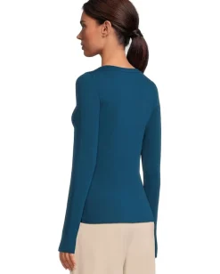 Women Eileen Fisher Sheer Knit Round Neck Slim Long Sleeve Tee