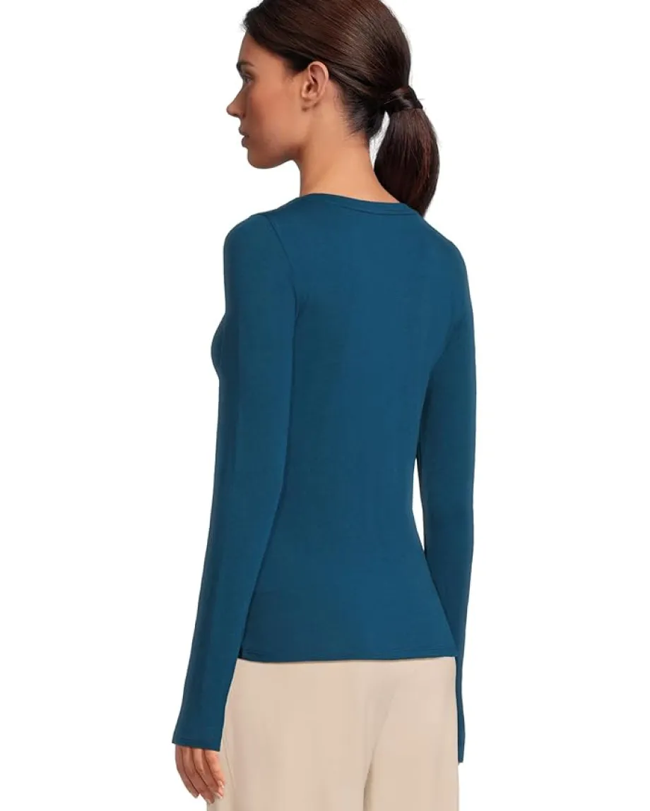 Women Eileen Fisher Sheer Knit Round Neck Slim Long Sleeve Tee