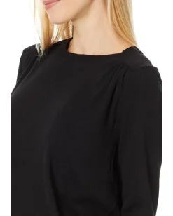 Michael Stars Shelby Ruched Shoulder 3/4 Sleeve Tee Black Clearance