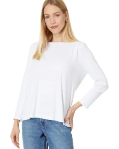 Michael Stars Shelby Ruched Shoulder 3/4 Sleeve Tee White New