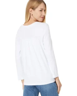 Michael Stars Shelby Ruched Shoulder 3/4 Sleeve Tee White New