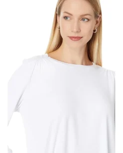 Michael Stars Shelby Ruched Shoulder 3/4 Sleeve Tee White New