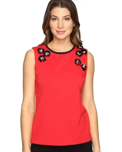 Calvin Klein Shell w/ Applique Knit Sleeveless Rouge Discount