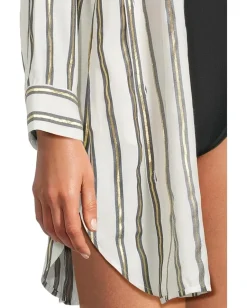 Tommy Bahama Shimmer Stripe Boyfriend Shirt Mare Navy Sale