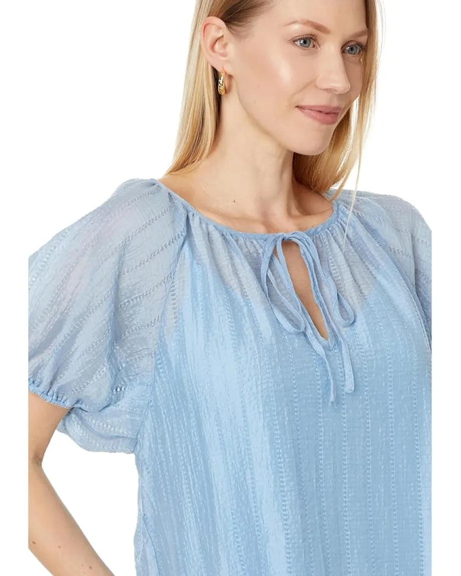 Vince Camuto Shirred V Neck Blouse W Short Puff Slvs Airy Blue