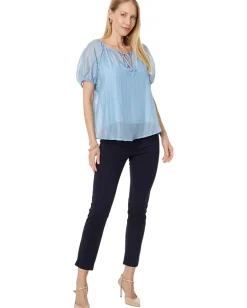 Vince Camuto Shirred V Neck Blouse W Short Puff Slvs Airy Blue