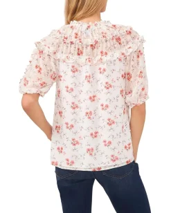 CeCe Shirred Yoke Top Ultra White