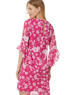 Women Calvin Klein Short Chiffon Dress with Bell Sleeves