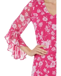 Women Calvin Klein Short Chiffon Dress with Bell Sleeves