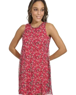 Calvin Klein Short Chiffon Trapeze Dress Hibscus Multi Outlet