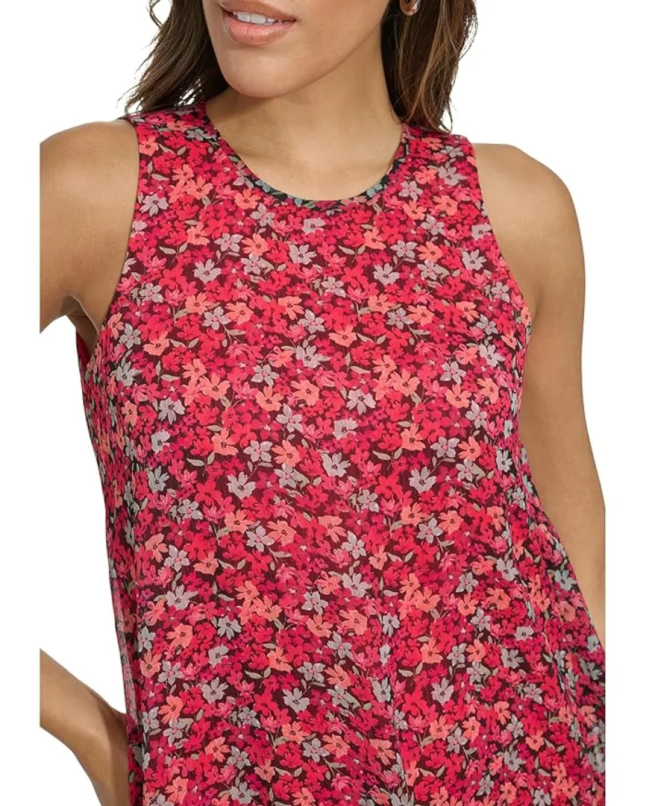 Calvin Klein Short Chiffon Trapeze Dress Hibscus Multi Outlet
