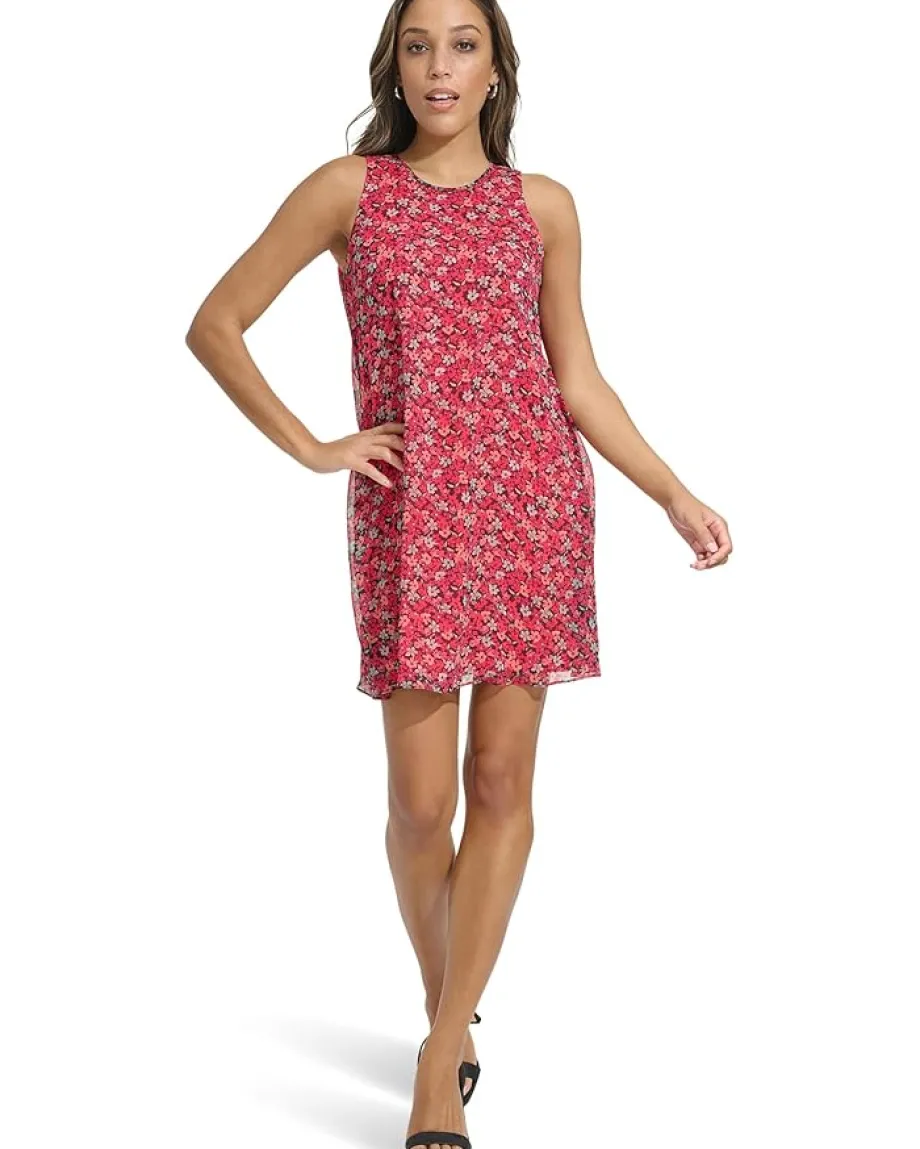 Calvin Klein Short Chiffon Trapeze Dress Hibscus Multi Outlet
