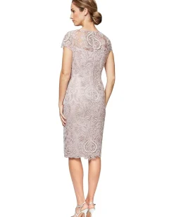 Alex Evenings Short Embroidered Cap Sleeve Dress Rose Outlet