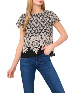 Women CeCe Short Flutter Sleeve Crew Neck Top