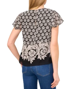 Women CeCe Short Flutter Sleeve Crew Neck Top