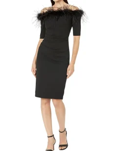 XSCAPE Short Off-the-Shoulder Scuba Crepe Feather Black Discount