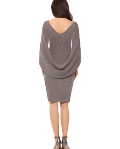 Women Betsy & Adam Short Rouched Metallic Knit Drape Back Sleeve