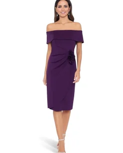 Women XSCAPE Short Scuba Off-the-Shoulder Side Flower