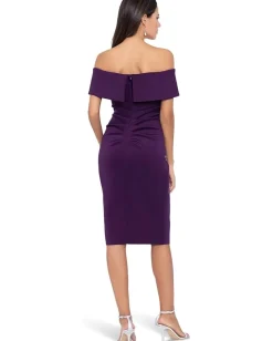 Women XSCAPE Short Scuba Off-the-Shoulder Side Flower