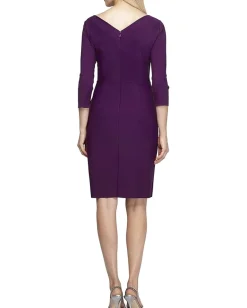 Alex Evenings Short Scuba Sheath Dress with 3/4 Sleeves Summer Plum New