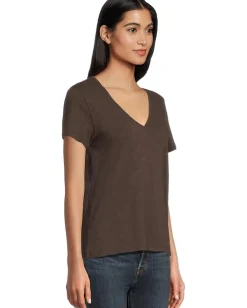 Lilla P Short Sleeve Back Seam V-Neck Espresso Sale