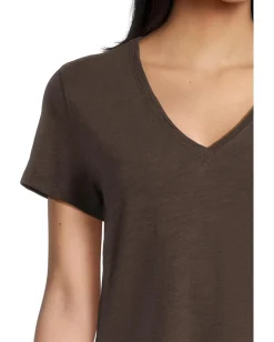 Lilla P Short Sleeve Back Seam V-Neck Espresso Sale
