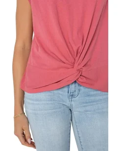 Women Liverpool Los Angeles Short Sleeve Boat Neck Knot Front Knit Top