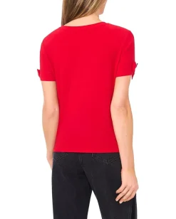 CeCe Short Sleeve Bow Sleeve Knit Top Stoplight Red New