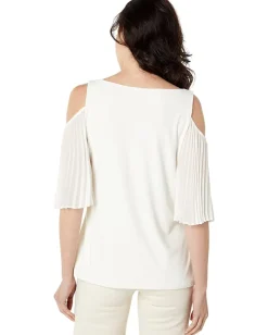 Vince Camuto Short Sleeve Cold-Shoulder Smock Bottom Blouse New Ivory Hot
