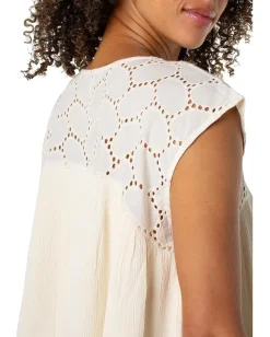 Liverpool Los Angeles Short Sleeve Dolman Boat Neck Woven Blouse W Embroidery Vanilla Eyelet Outlet