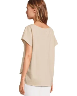 Mod-o-doc Short Sleeve Dolman Curved Hi-Lo Hem Top Sand Clearance