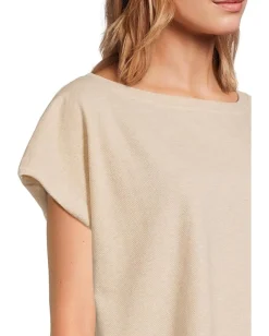 Mod-o-doc Short Sleeve Dolman Curved Hi-Lo Hem Top Sand Clearance