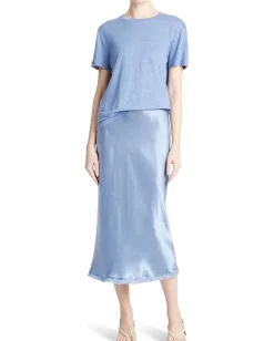 Vince Short Sleeve Drop Shoulder Crew Neck Azure Gem Discount