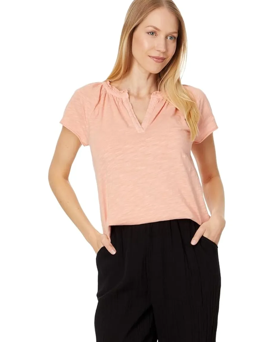 Mod-o-doc Short Sleeve Henley Swing Top Melon Sorbet Outlet