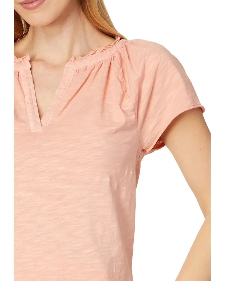 Mod-o-doc Short Sleeve Henley Swing Top Melon Sorbet Outlet