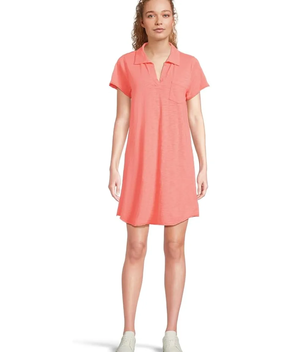 Mod-o-doc Short Sleeve Johnny Collar Dress Coral Bliss Sale