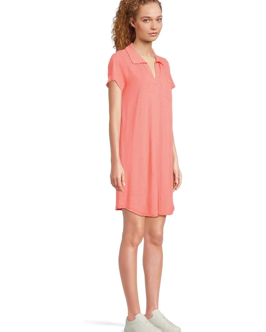 Mod-o-doc Short Sleeve Johnny Collar Dress Coral Bliss Sale