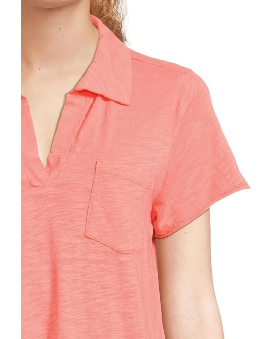 Mod-o-doc Short Sleeve Johnny Collar Dress Coral Bliss Sale