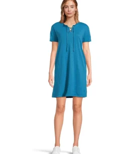 Women Mod-o-doc Short Sleeve Lace Up Neck Tee Shirt Dress