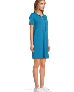 Women Mod-o-doc Short Sleeve Lace Up Neck Tee Shirt Dress