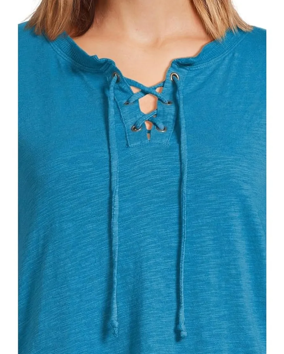 Women Mod-o-doc Short Sleeve Lace Up Neck Tee Shirt Dress