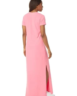 SUNDRY Short Sleeve Maxi Dress w/ Slit Pigment Hot Pink Best