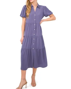 Women CeCe Short Sleeve Maxi Tiered Shirt Dress