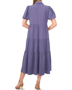 Women CeCe Short Sleeve Maxi Tiered Shirt Dress