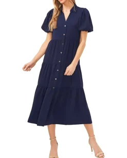 Women CeCe Short Sleeve Maxi Tiered Shirt Dress