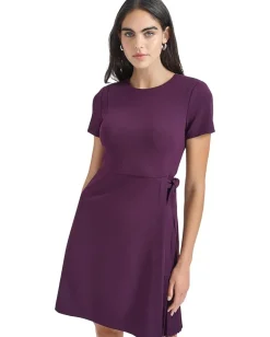 Calvin Klein Short Sleeve Pleated Aline Aubergine Sale